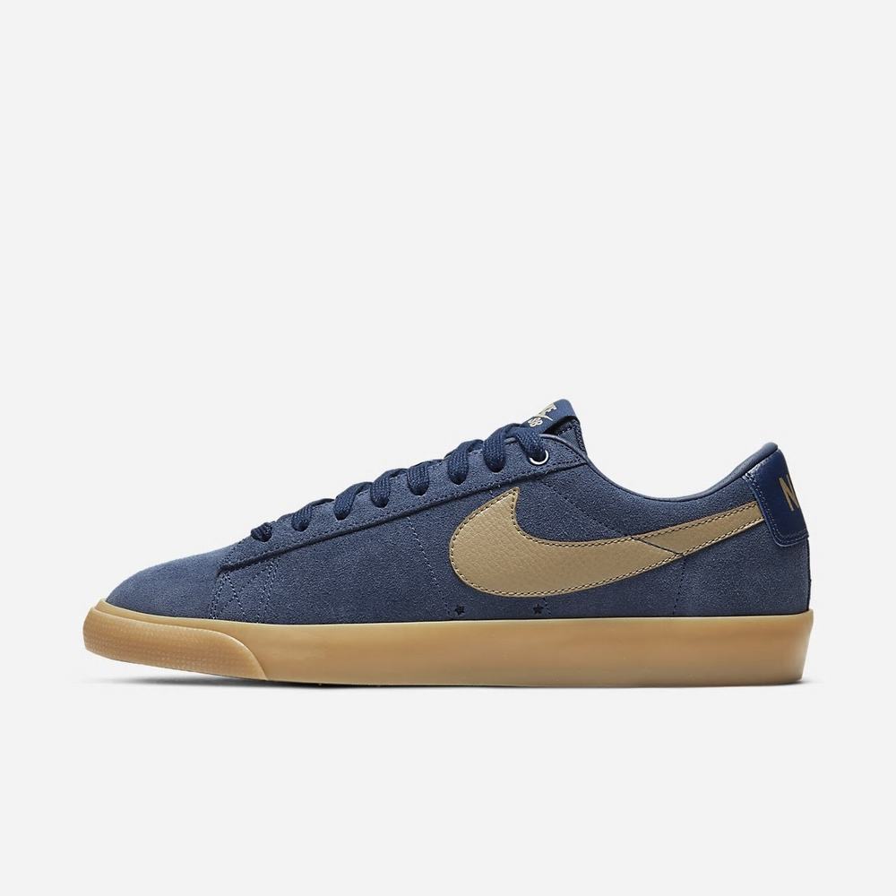 Chaussure De Skate Nike SB Blazer Low GT Bleu Marine 2785-014 Midnight Navy/Gum Light Brown/Khaki Homme | LYW-29086578